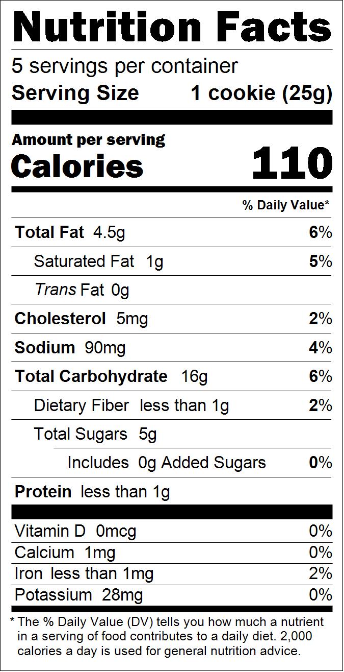 Nutritional table for Seasonal 'Butter' Cookies