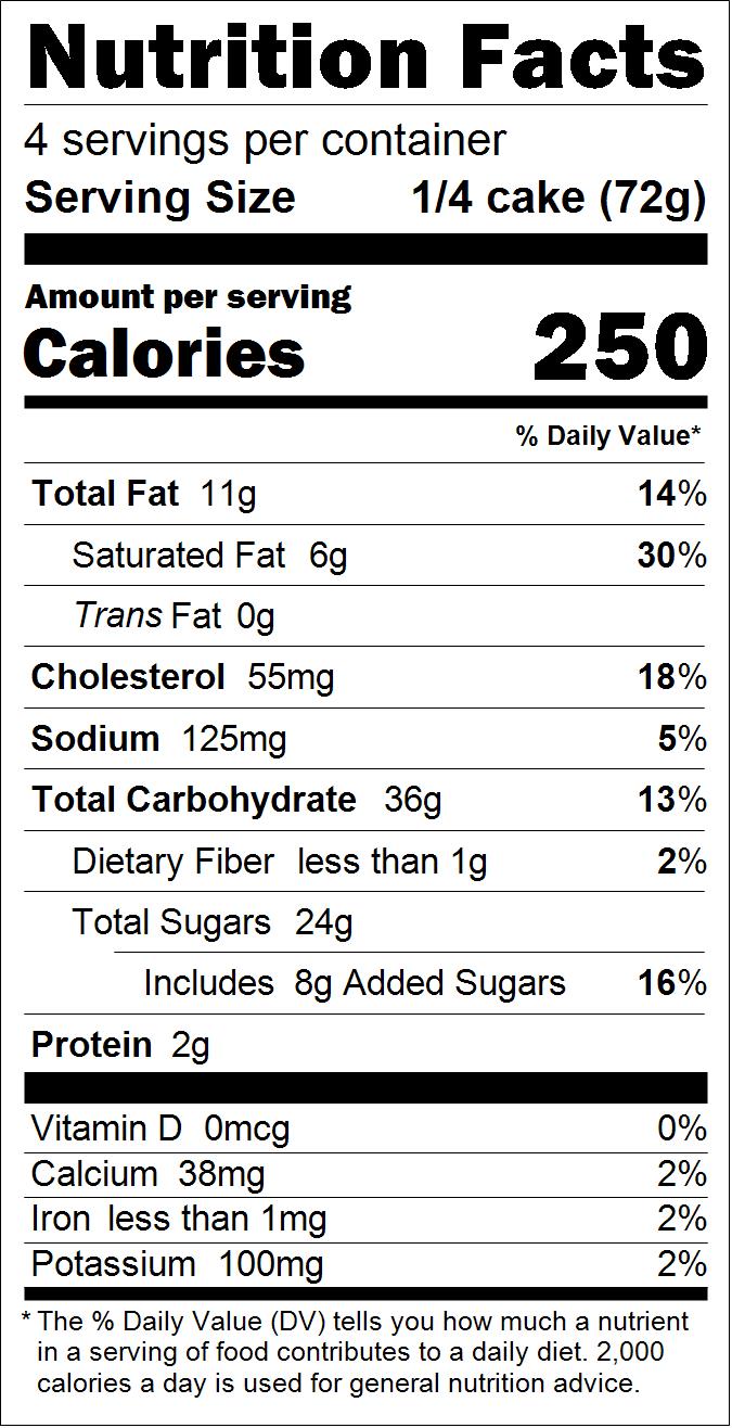 Nutritional table for The California