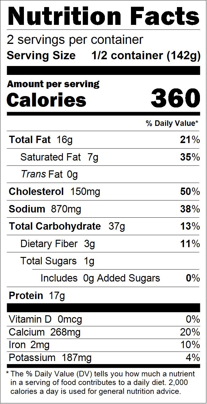 Nutritional table for Three Cheese Ravioli