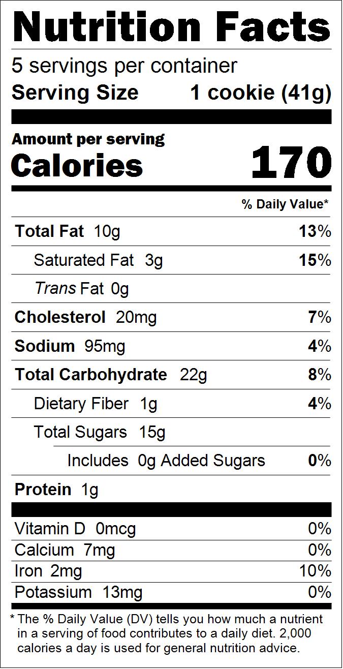Nutritional table for Chocolate Chunk Cookies