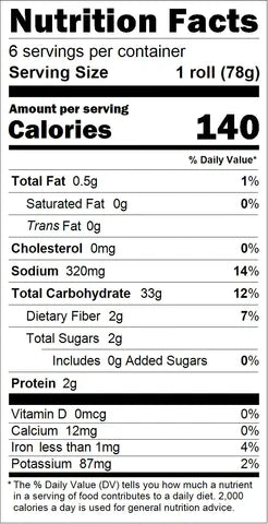 Nutritional table for Dinner Rolls