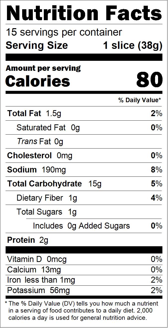 Nutritional table for Seeded Whole Grain Bread