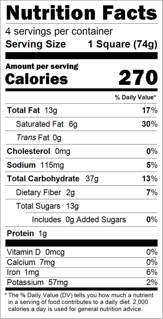 Nutritional table for Raspberry Squares - 4pk