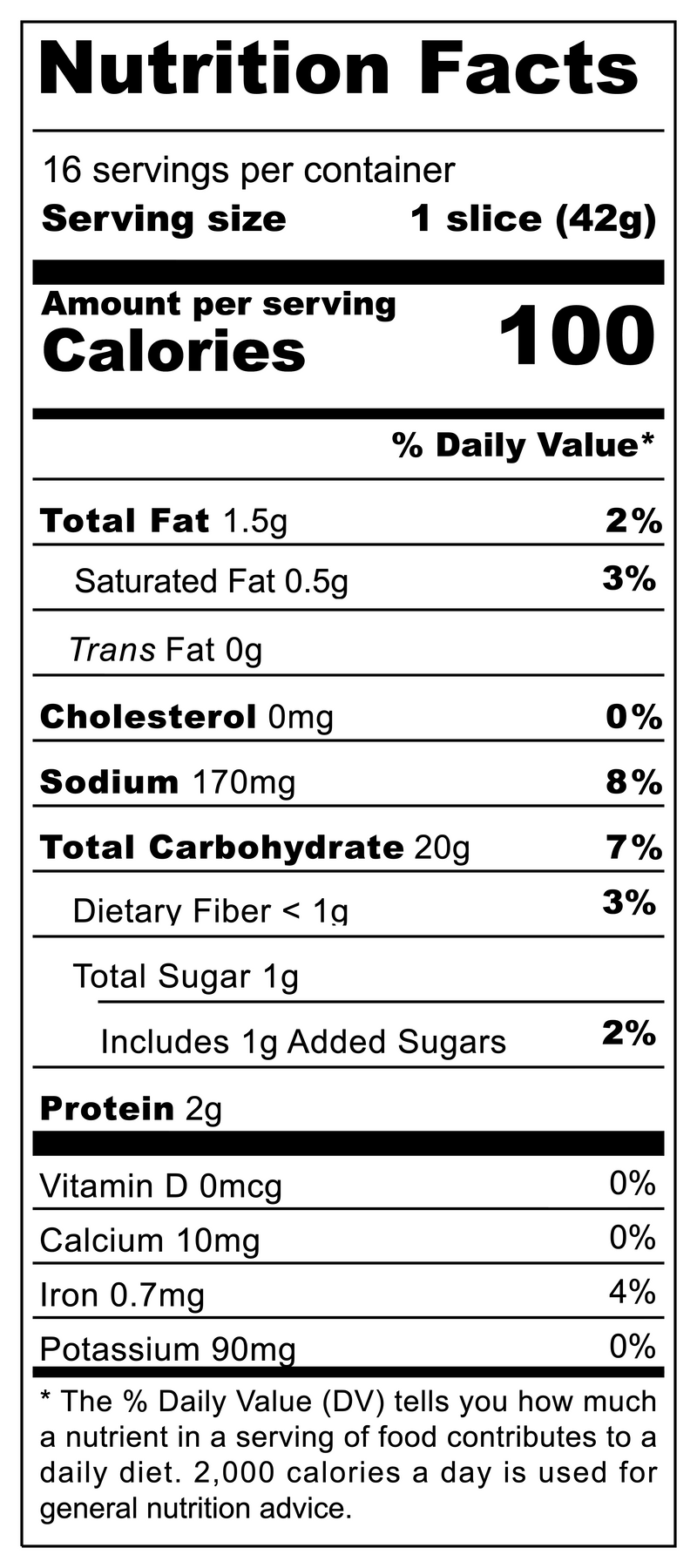 Nutritional table for Sandwich Batard