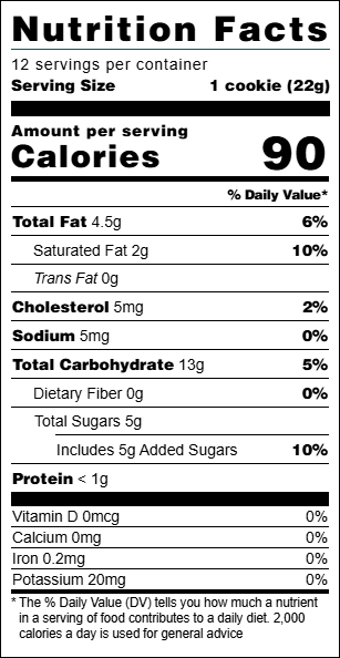 Nutritional table for "Shortbread" Cookies