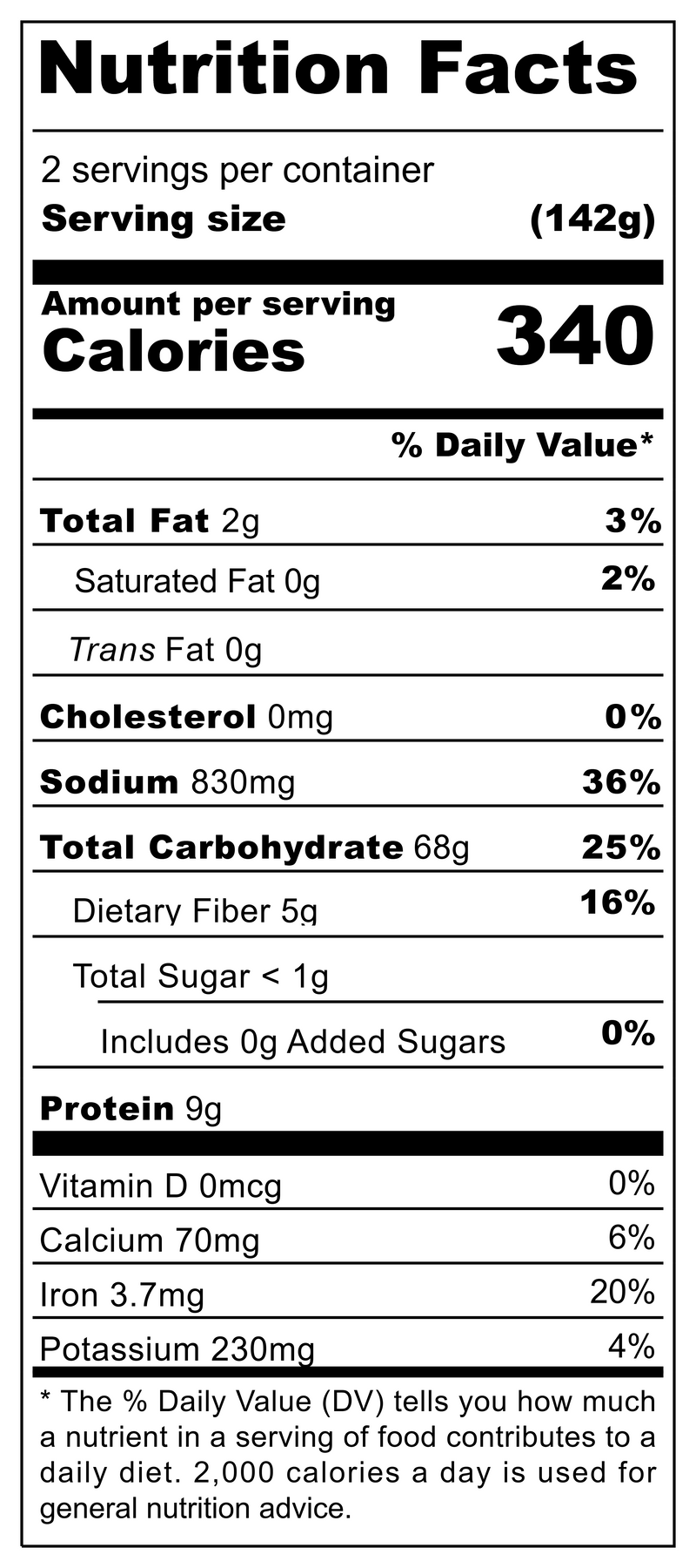 Nutritional table for Pappardelle