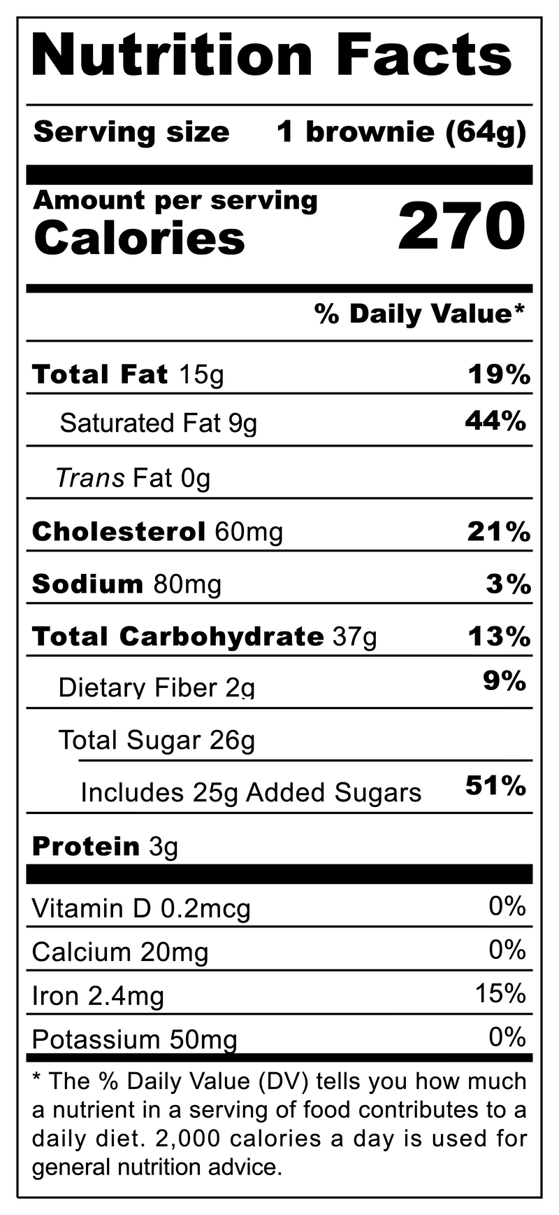 Nutritional table for Triple Chocolate Brownie