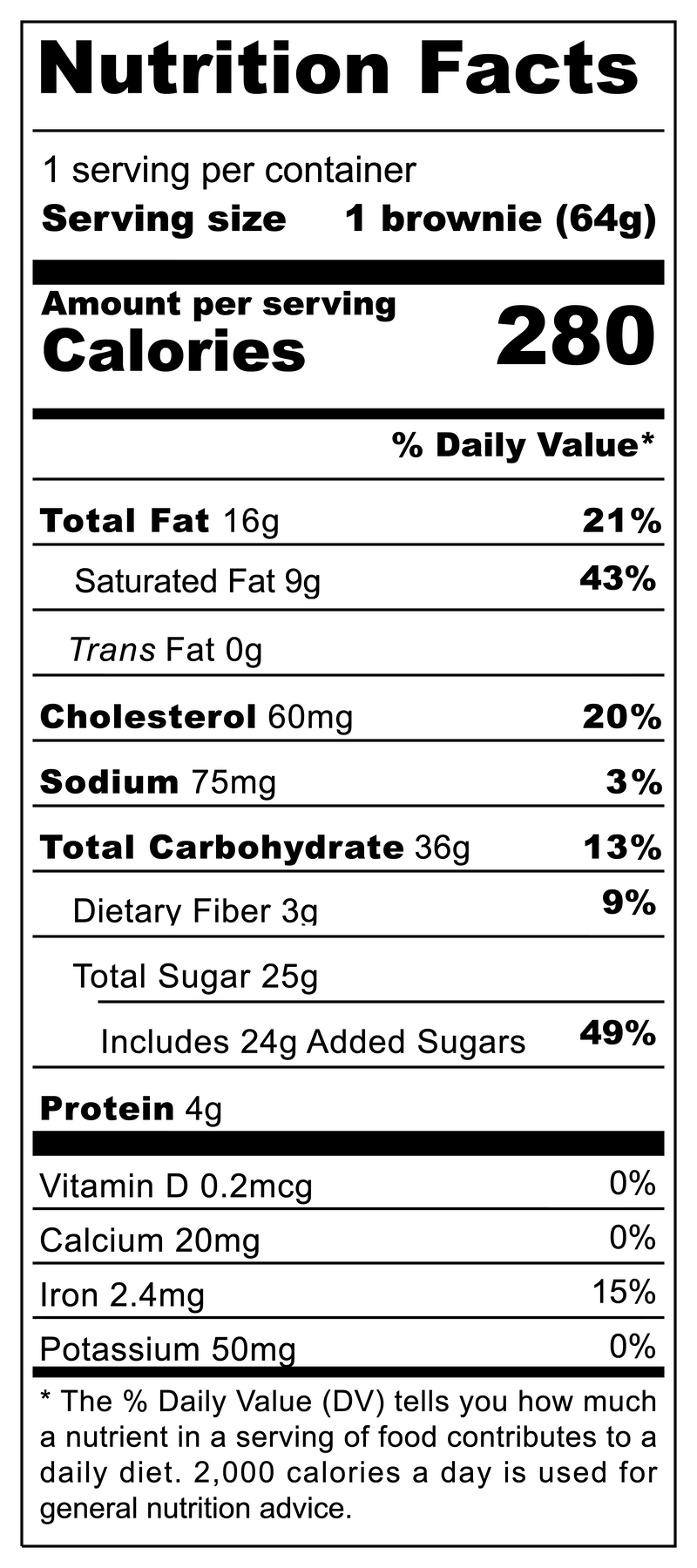 Nutritional table for Walnut Brownie