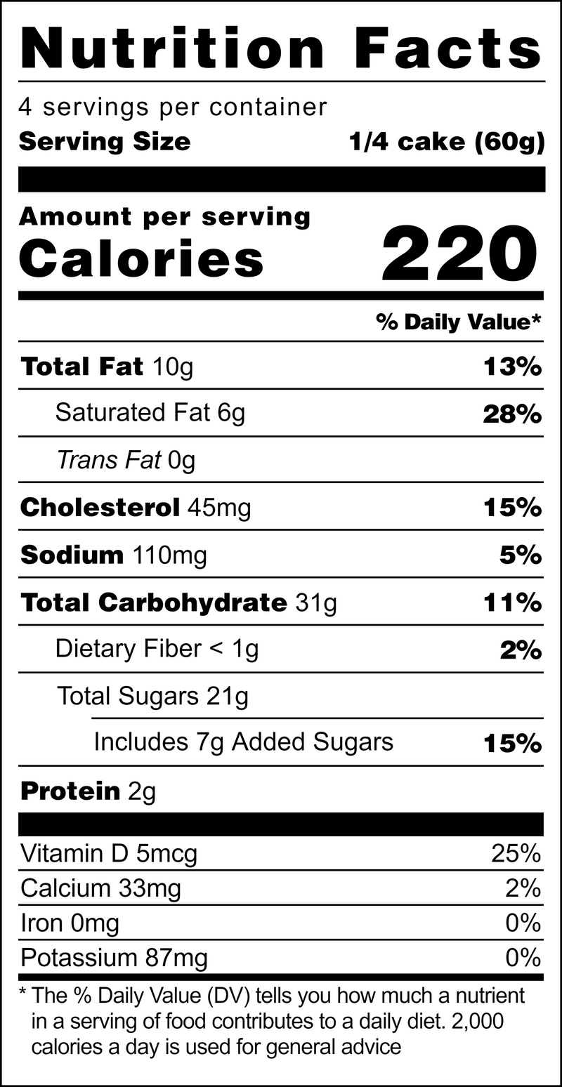 Nutritional table for California Lemon Cake