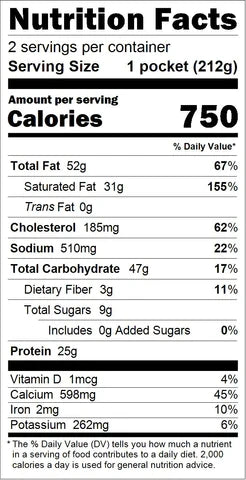 Nutritional table for Ham + Cheese Pastry Pocket