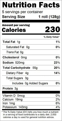 Nutritional table for Sandwich Rolls