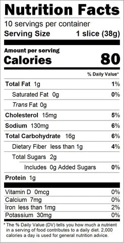 Nutritional table for Challah