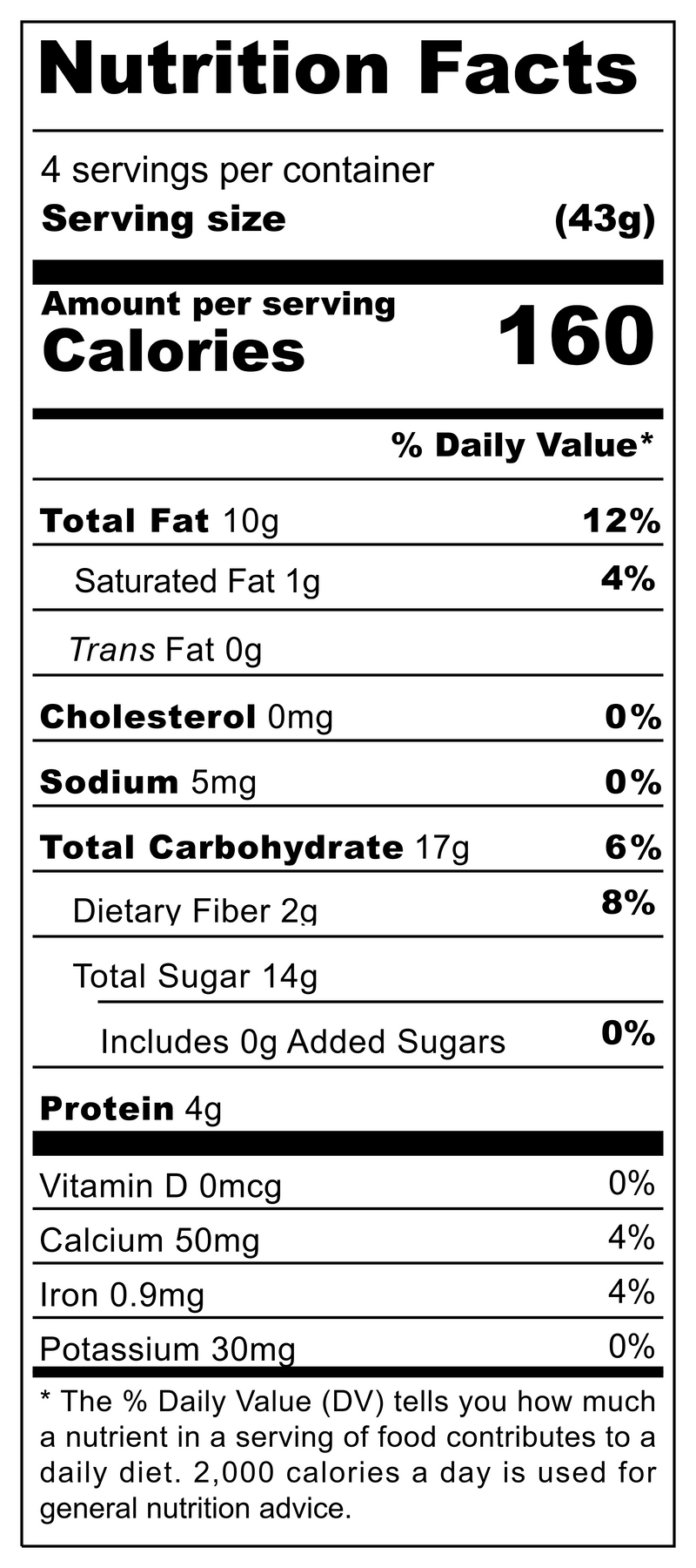 Nutritional table for Almond Horn Cookies