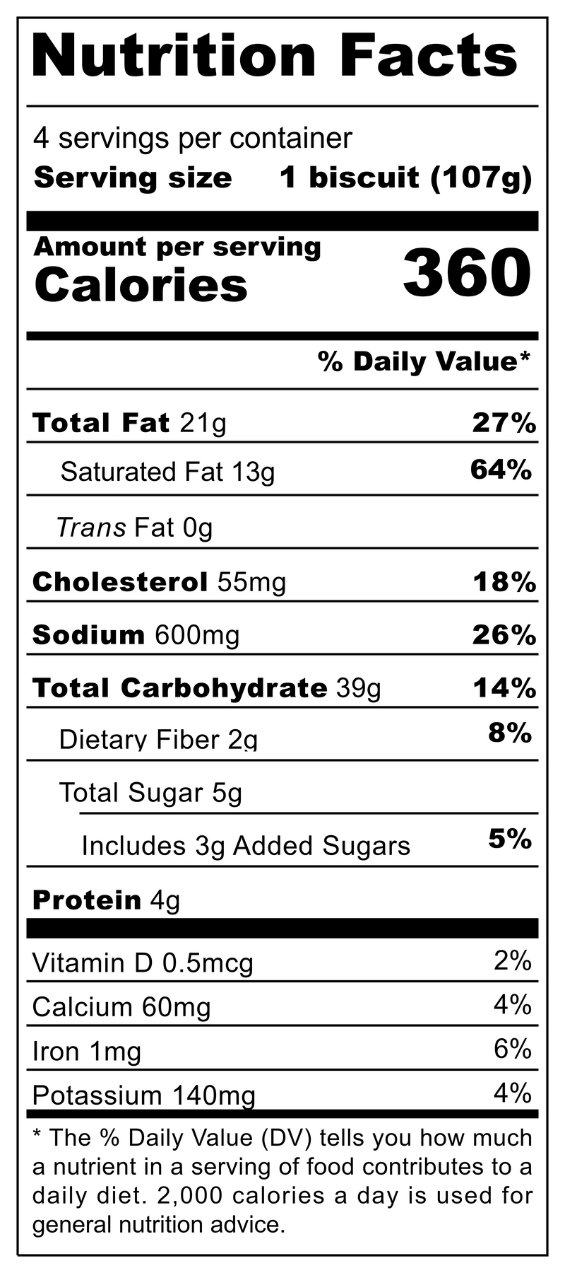 Nutritional table for Buttermilk Biscuits