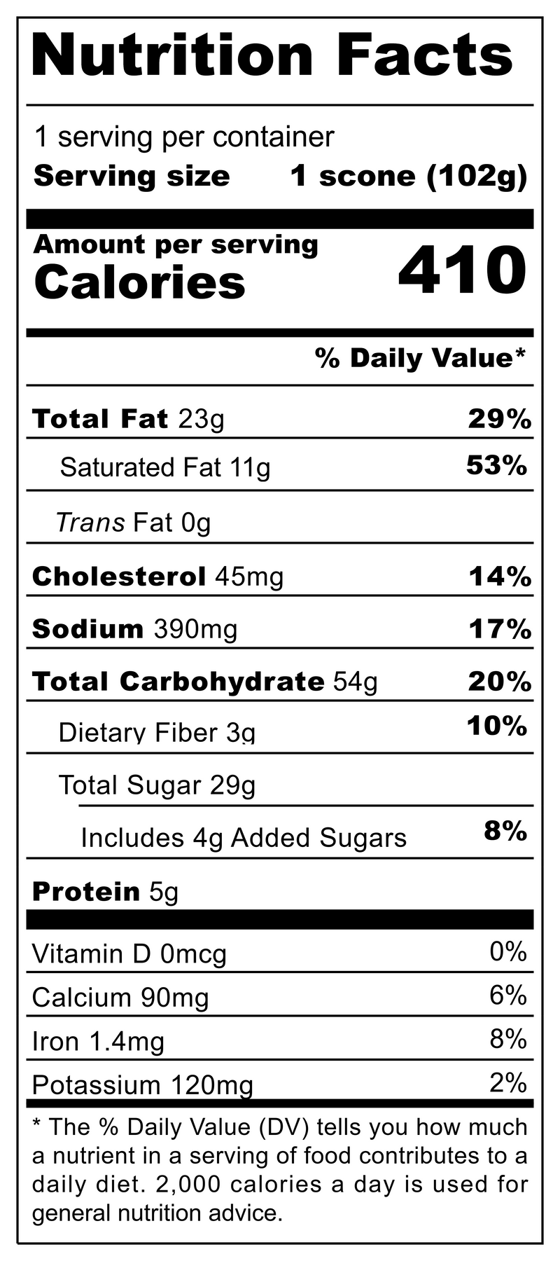 Nutritional table for Cranberry Orange Almond Scone