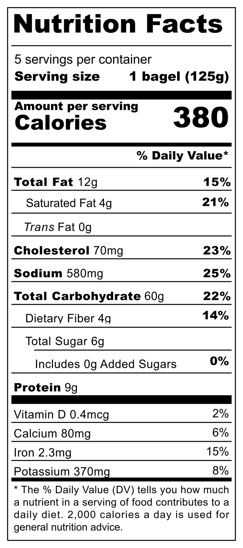Nutritional table for New & Improved Every Seed Bagels