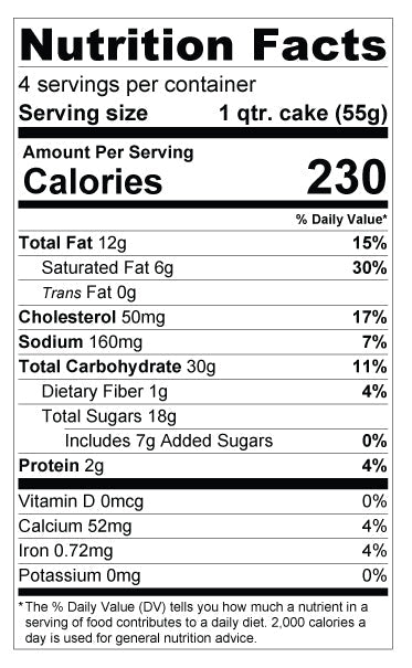 Nutritional table for Sour Cream Coffeecake