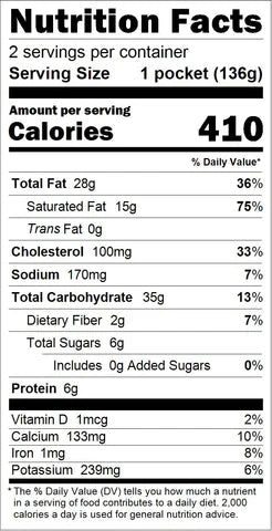 Nutritional table for Spanakopita (Spinach + Feta) Pocket